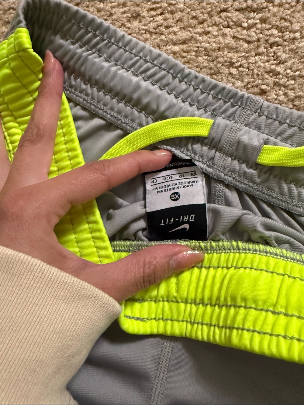 Nike Neon Yellow and Gray Dri-FIT Athletic Shorts